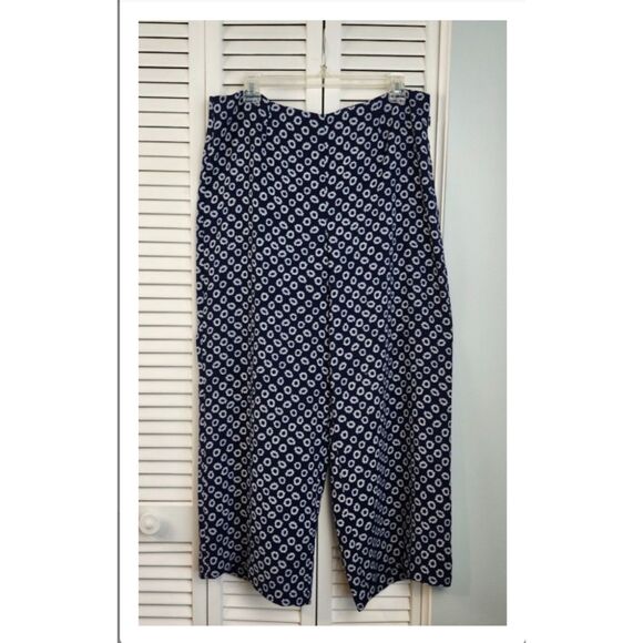 Talbots Side Zip Daisy Print Pants size 12 Navy Blue White - Picture 1 of 9